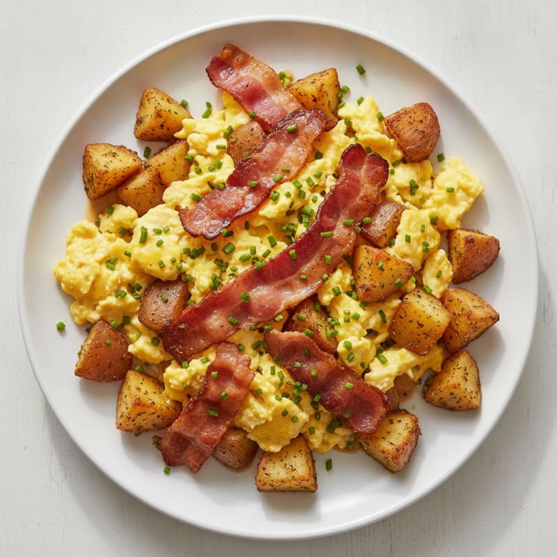 Egg and Bacon Scramble with Roasted Potatoes