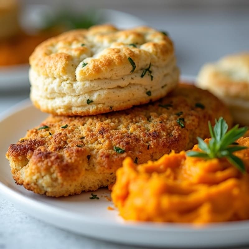 Crunchy Herb-Crusted Chicken with Fluffy Sweet Potato Drop Biscuits