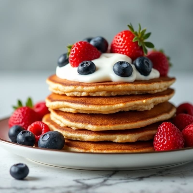 Fluffy Whole Wheat Protein Pancakes with Fresh Berries