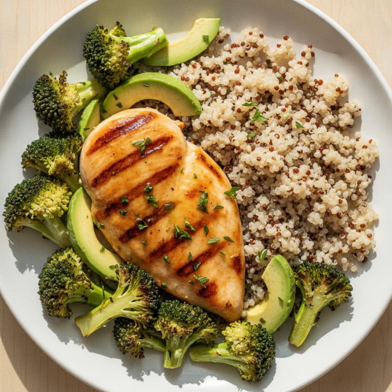 Grilled Chicken Breast with Quinoa and Roasted Broccoli