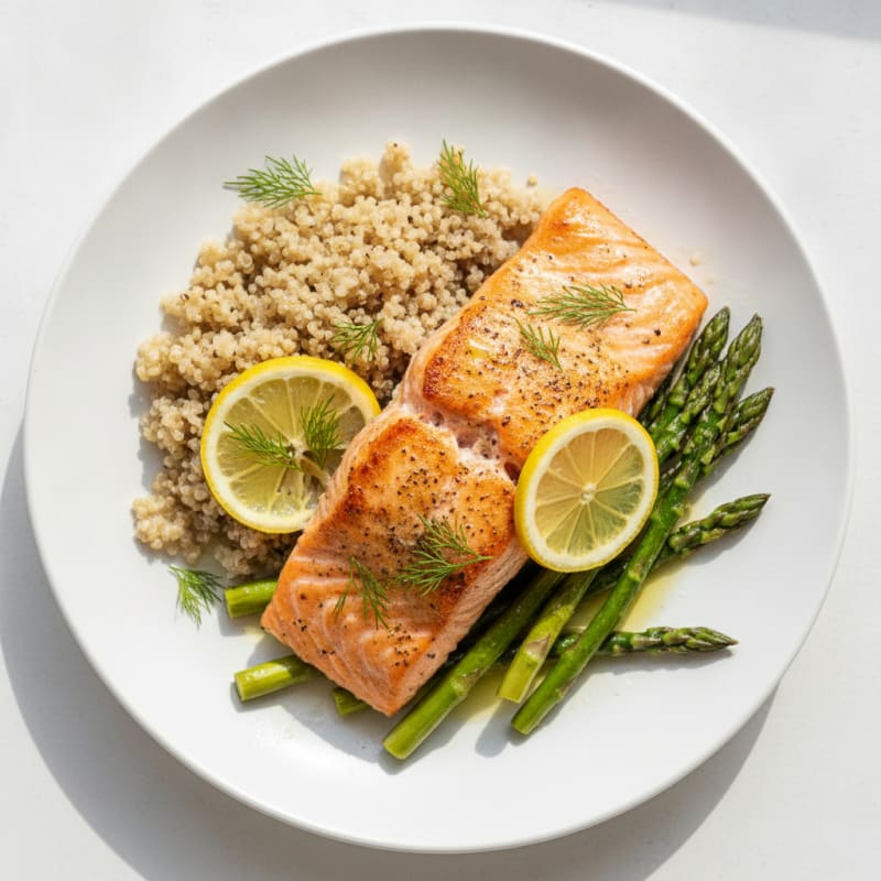 Baked Salmon Fillet with Roasted Asparagus and Quinoa