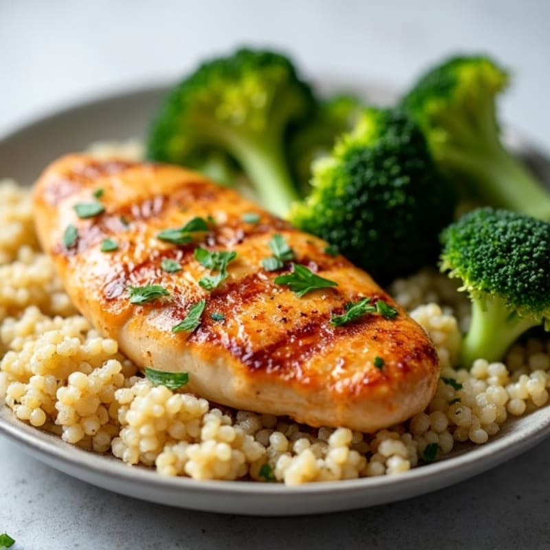 Grilled Chicken Breast with Quinoa and Roasted Broccoli