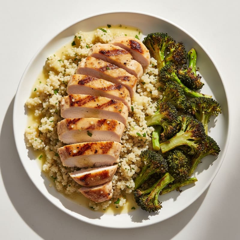 Grilled Chicken Breast with Quinoa and Roasted Broccoli