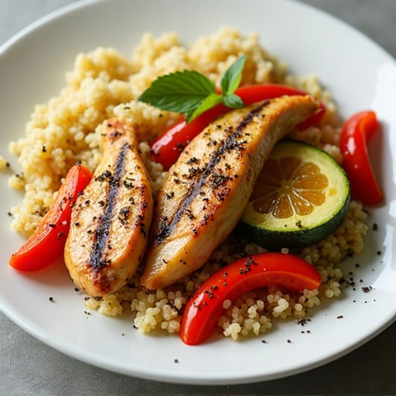 Lemon-Herb Grilled Chicken with Roasted Vegetables and Fluffy Quinoa