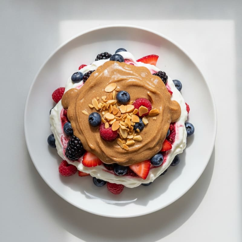 Greek Yogurt Protein Parfait with Mixed Berries and Almond Butter