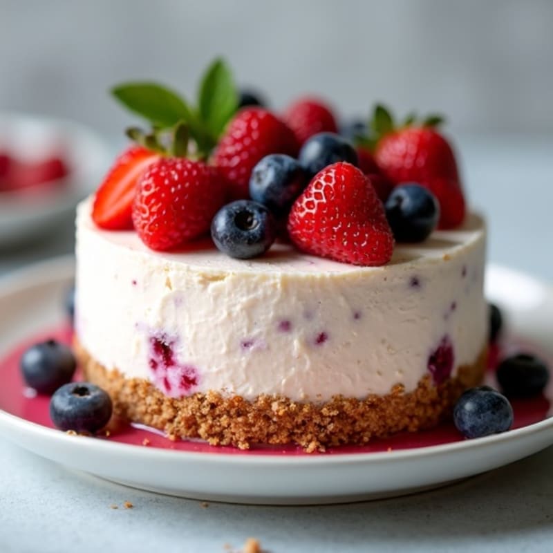 Greek Yogurt Protein Cheesecake with Mixed Berries