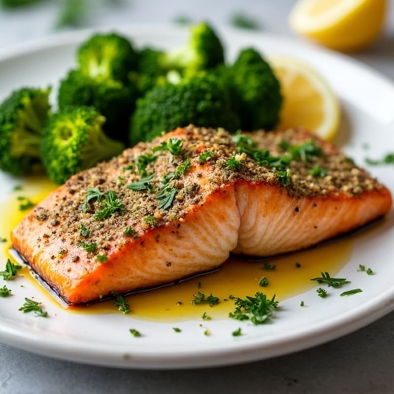 Herb-Crusted Baked Salmon with Roasted Broccoli