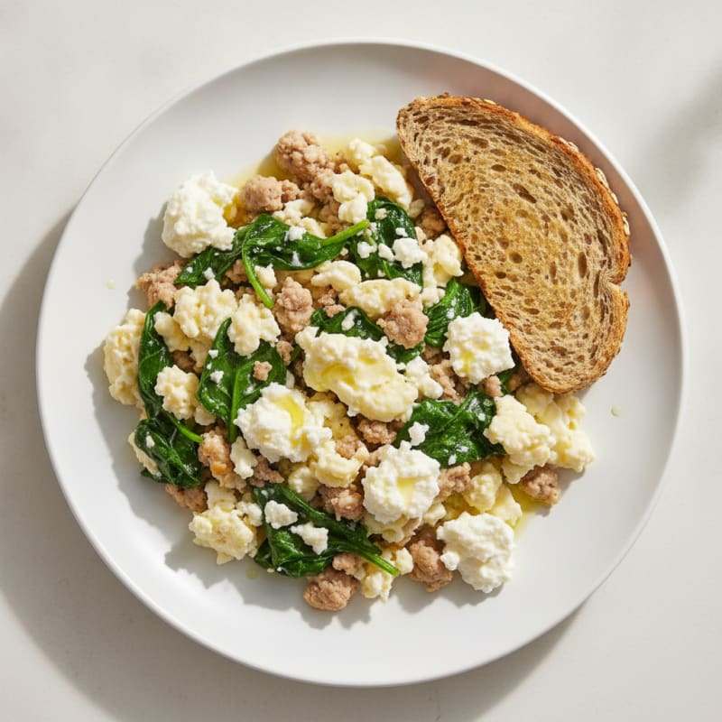 Egg White and Turkey Spinach Scramble with Cottage Cheese