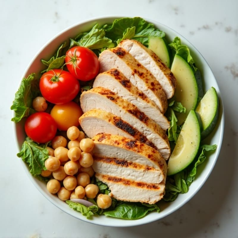 Grilled Turkey Breast Salad with Chickpeas and Cherry Tomatoes