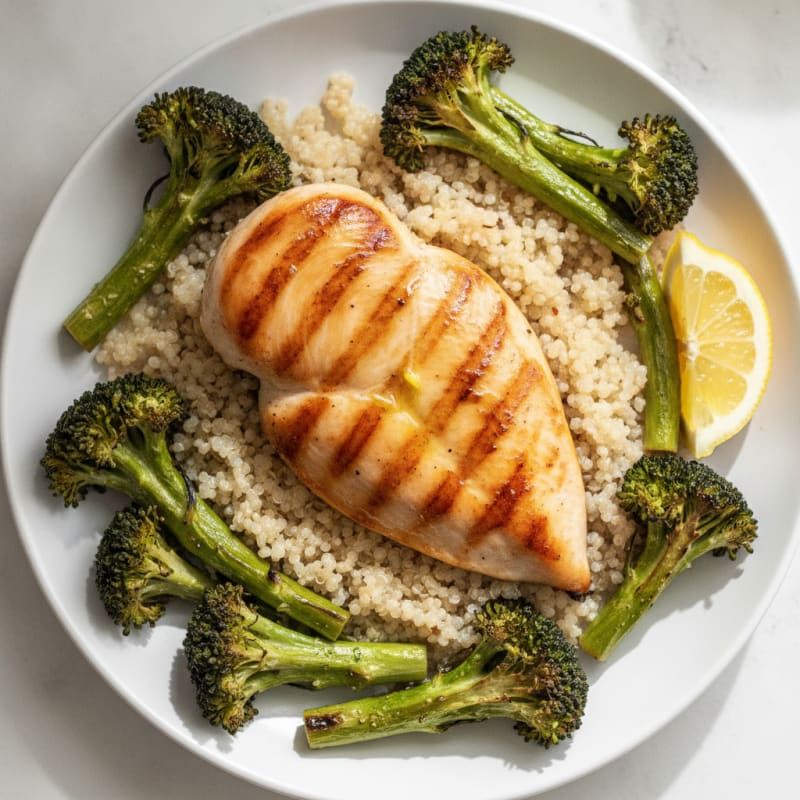 Grilled Chicken Breast with Quinoa and Roasted Broccoli