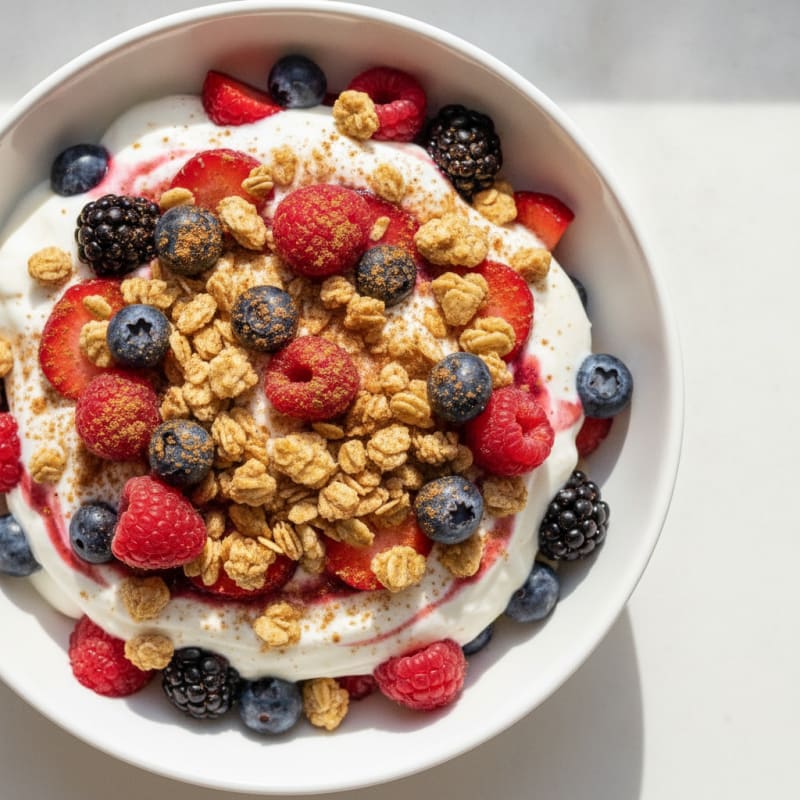Creamy Greek Yogurt Parfait with Mixed Berries and Protein Granola