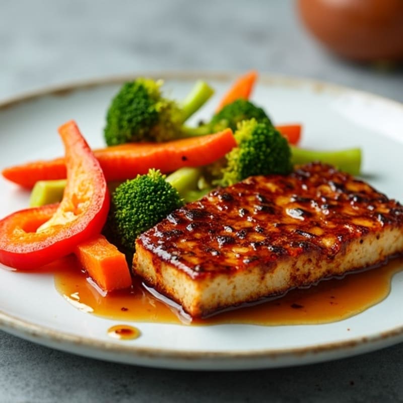 Sweet-Sticky Maple Glazed Tempeh with Crispy Vegetables