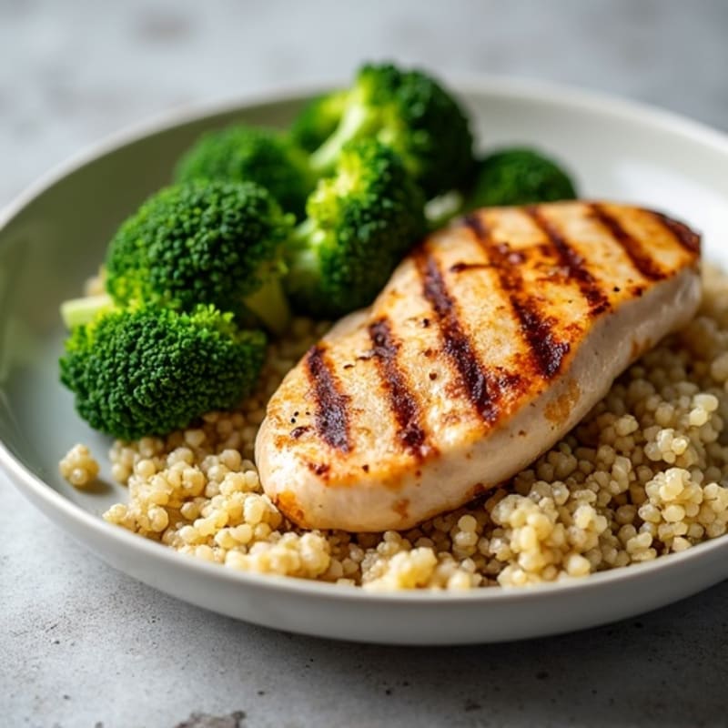 Grilled Chicken Breast with Roasted Broccoli and Quinoa