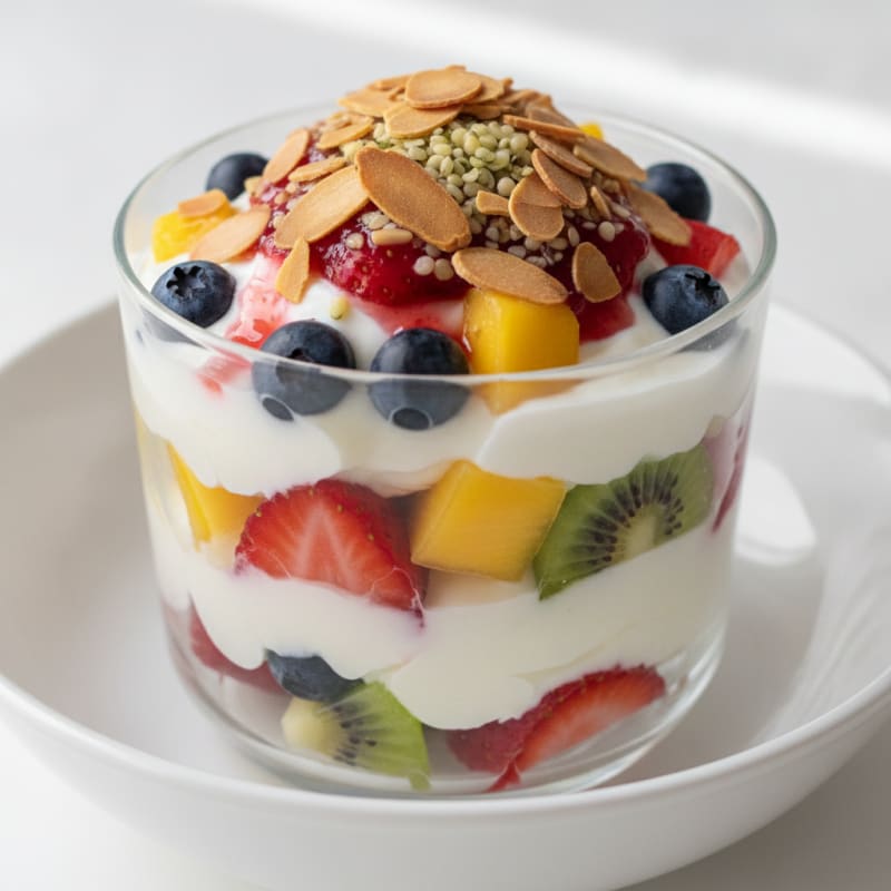 Greek Yogurt Protein Parfait with Mixed Berries and Almonds