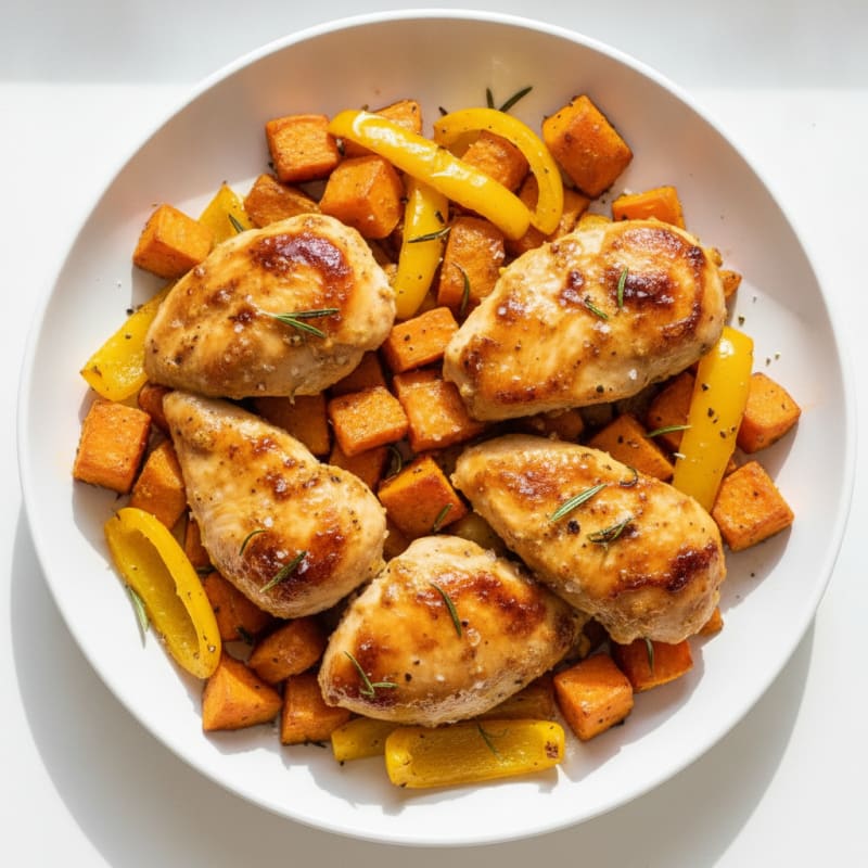 Sheet Pan Honey Mustard Chicken with Sweet Potatoes