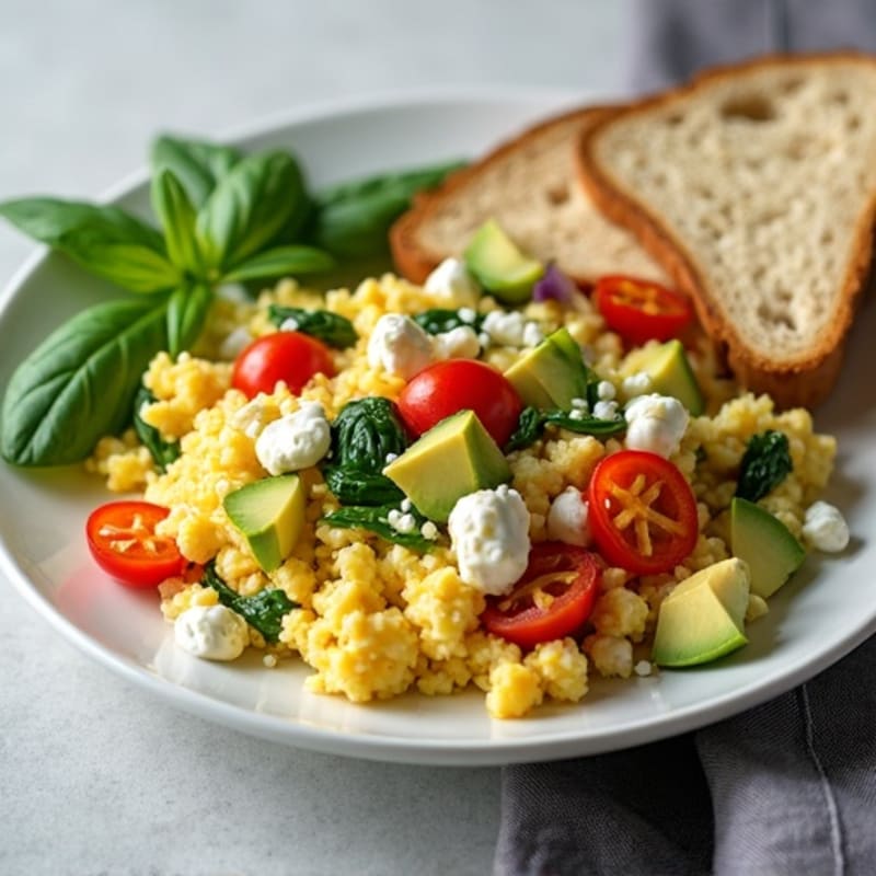 Egg White Vegetable Scramble with Cottage Cheese and Spinach