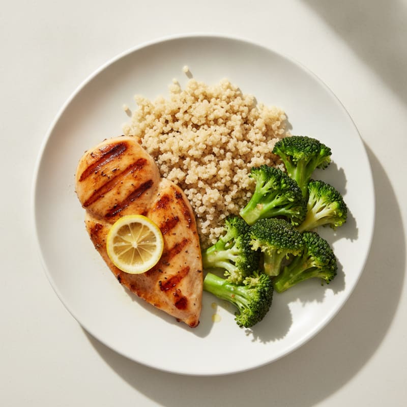 Grilled Chicken Breast with Quinoa and Steamed Broccoli
