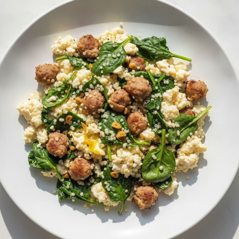 Egg White and Turkey Sausage Scramble with Spinach and Quinoa