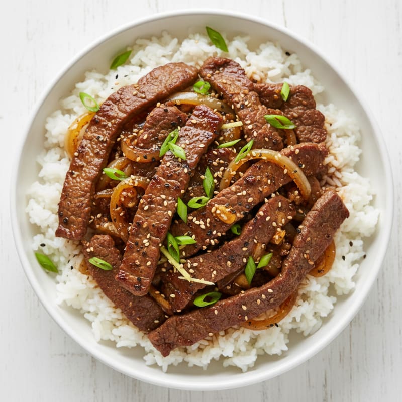 Korean Marinated Beef Bulgogi with Rice