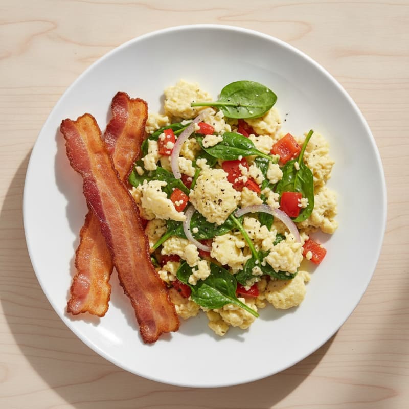 Egg White Veggie Scramble with Turkey Bacon