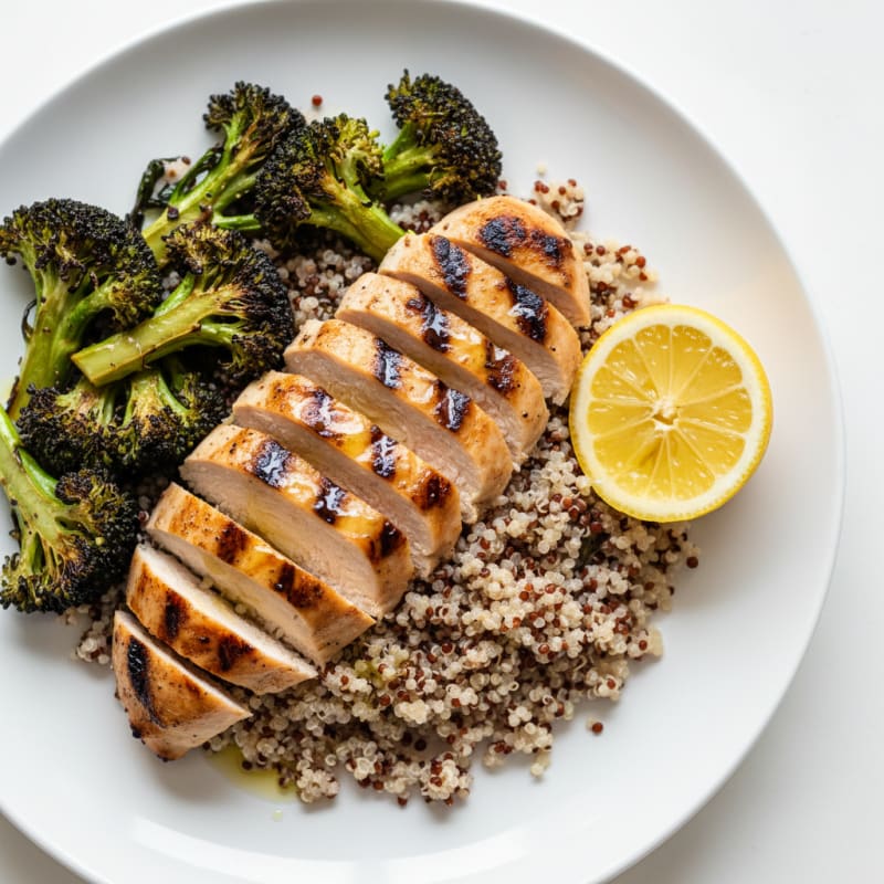 Grilled Chicken Breast with Quinoa and Roasted Broccoli
