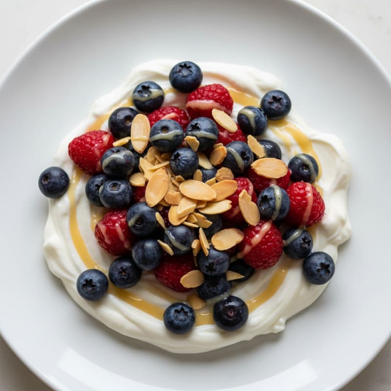Greek Yogurt Protein Parfait with Mixed Berries and Almonds