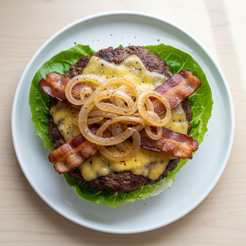 Double Bacon Cheeseburger with Caramelized Onions