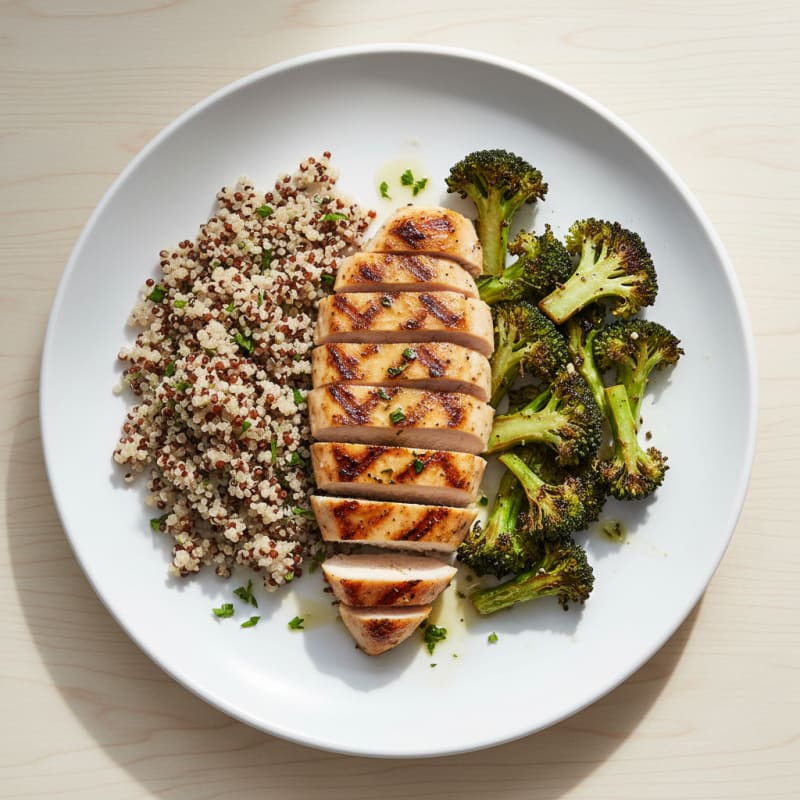 Grilled Chicken Breast with Quinoa and Roasted Broccoli