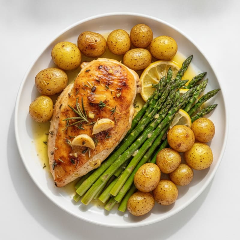 Garlic Herb Roasted Chicken with Asparagus