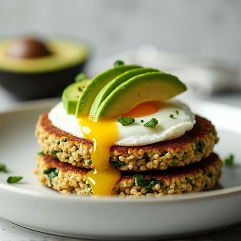 Egg and Spinach Buckwheat Cakes with Sliced Avocado
