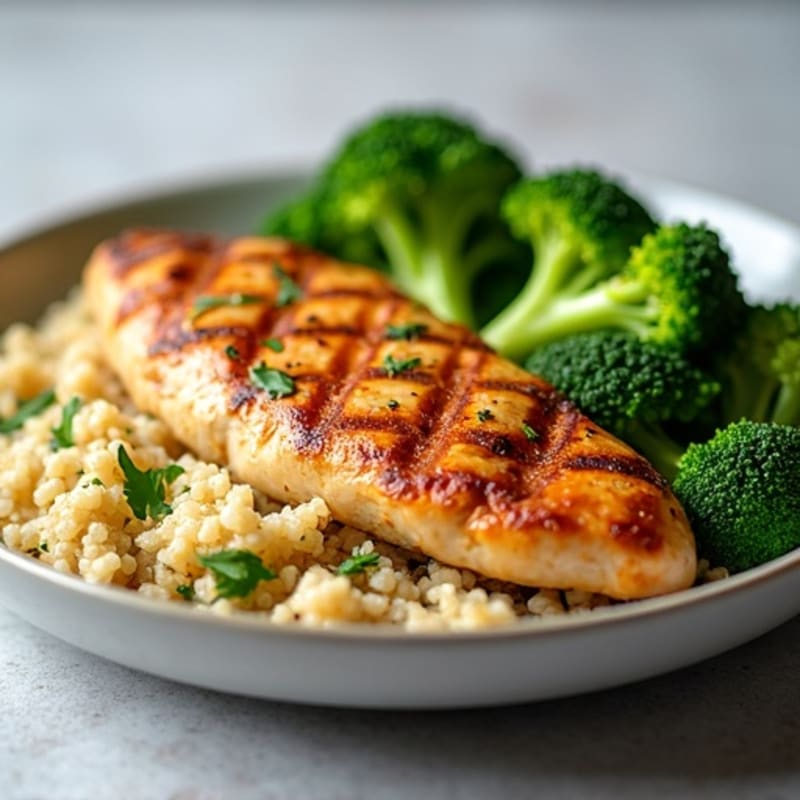 Grilled Chicken Breast with Quinoa and Steamed Broccoli