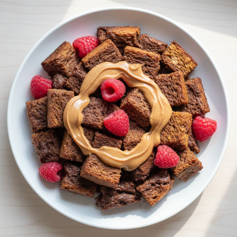 Chocolate Protein Bread Pudding with Almond Butter Swirl