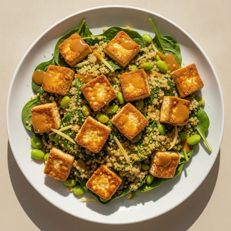 Crispy Tofu and Edamame Power Salad with Quinoa