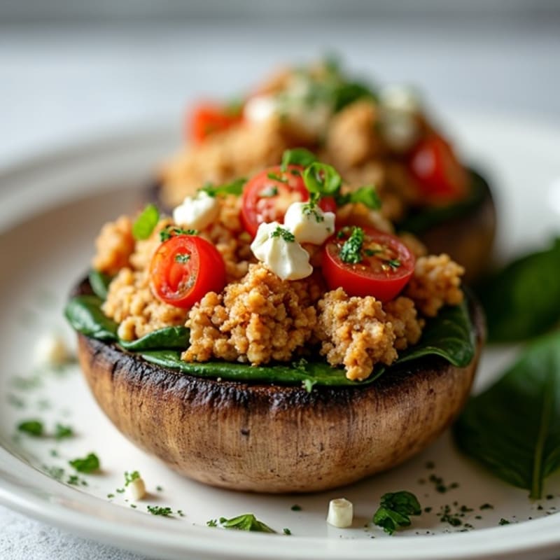 Roasted Portobello Mushrooms Stuffed with Savory Herbed Turkey