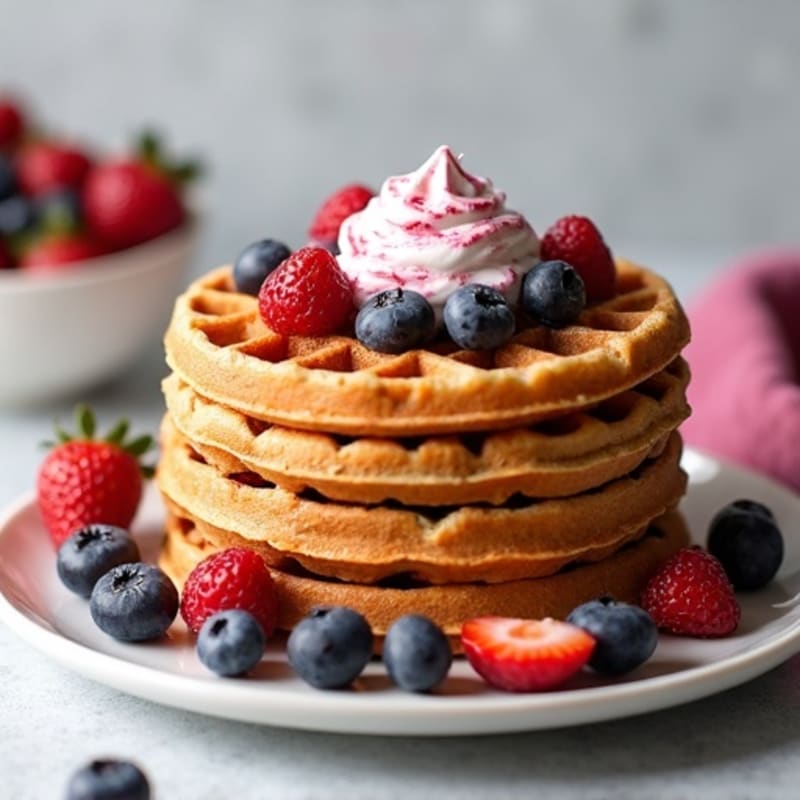 Crispy Protein Waffles with Creamy Greek Yogurt Berry Filling
