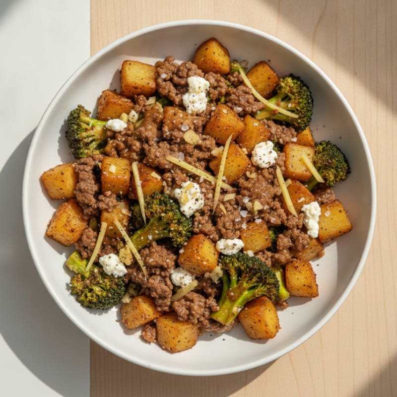 Ground Beef and Roasted Broccoli Stir-Fry
