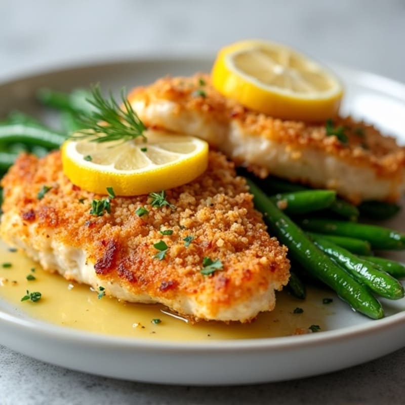 Crispy Lemon Garlic Chicken with Roasted Green Beans