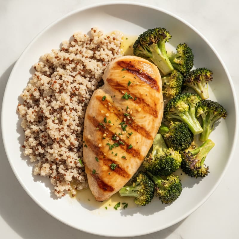 Grilled Chicken Breast with Roasted Broccoli and Quinoa
