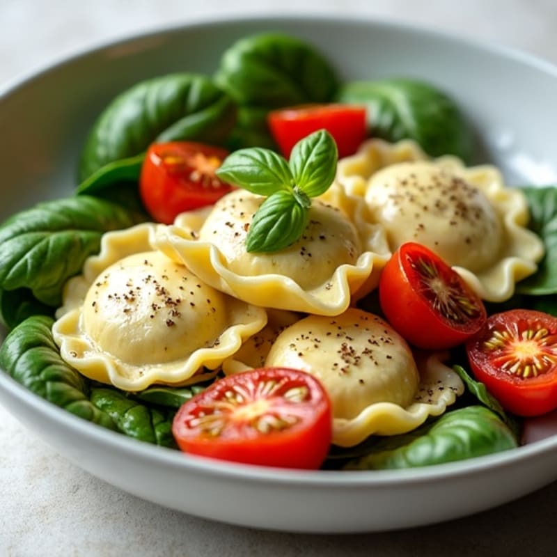 Creamy Spinach Ricotta Ravioli with Herb-Roasted Tomatoes
