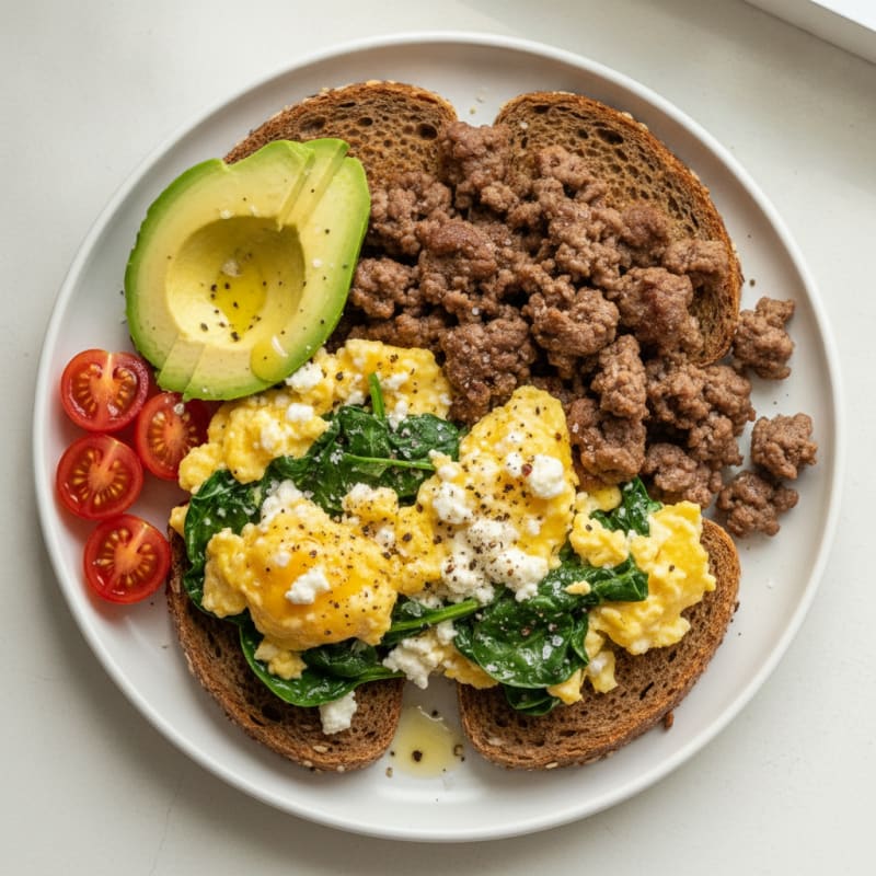 Savory Beef and Cottage Cheese Scrambled Eggs on Rye