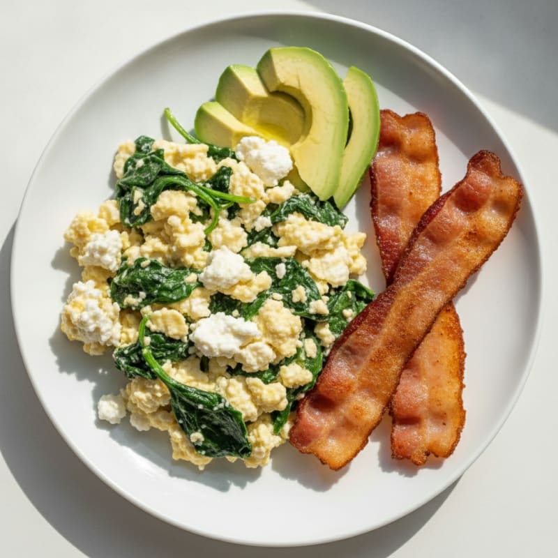 Cottage Cheese Scramble with Spinach and Turkey Bacon