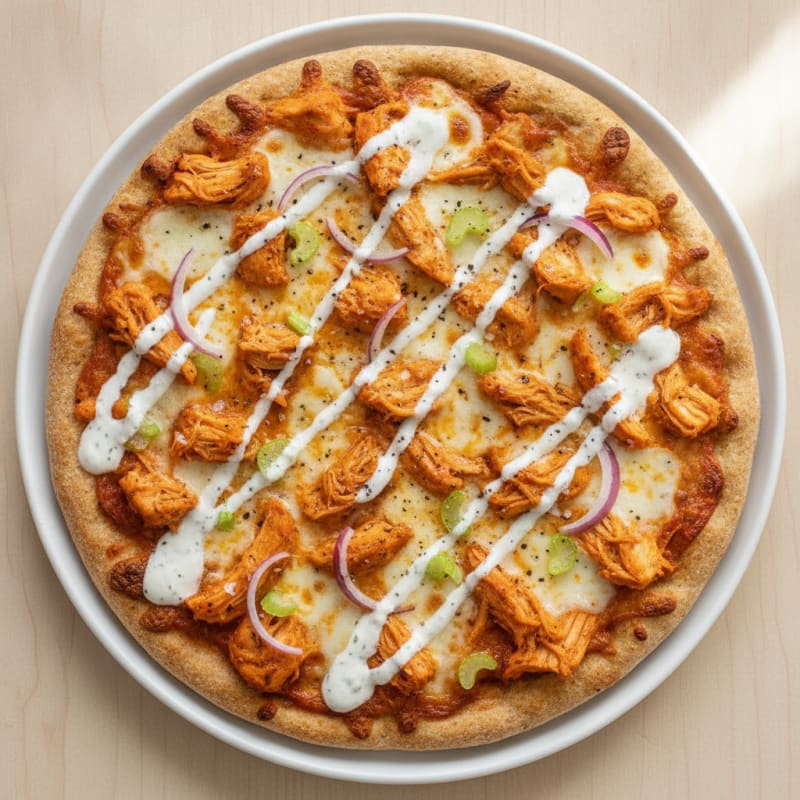 Buffalo Chicken Pizza with Ranch Drizzle