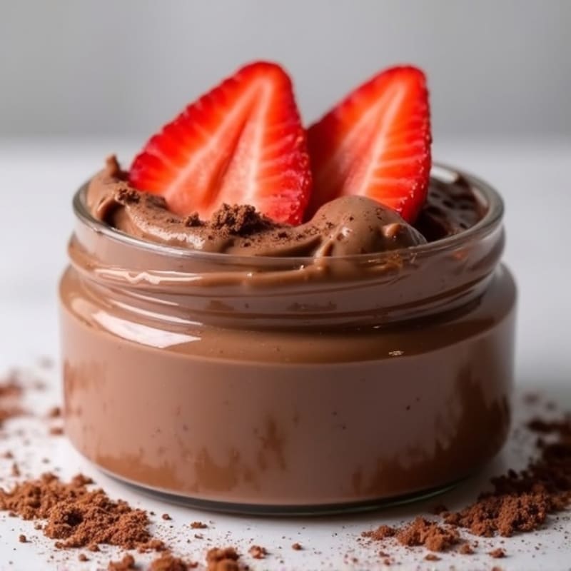 Silky Chocolate Protein Pudding with Sliced Strawberries