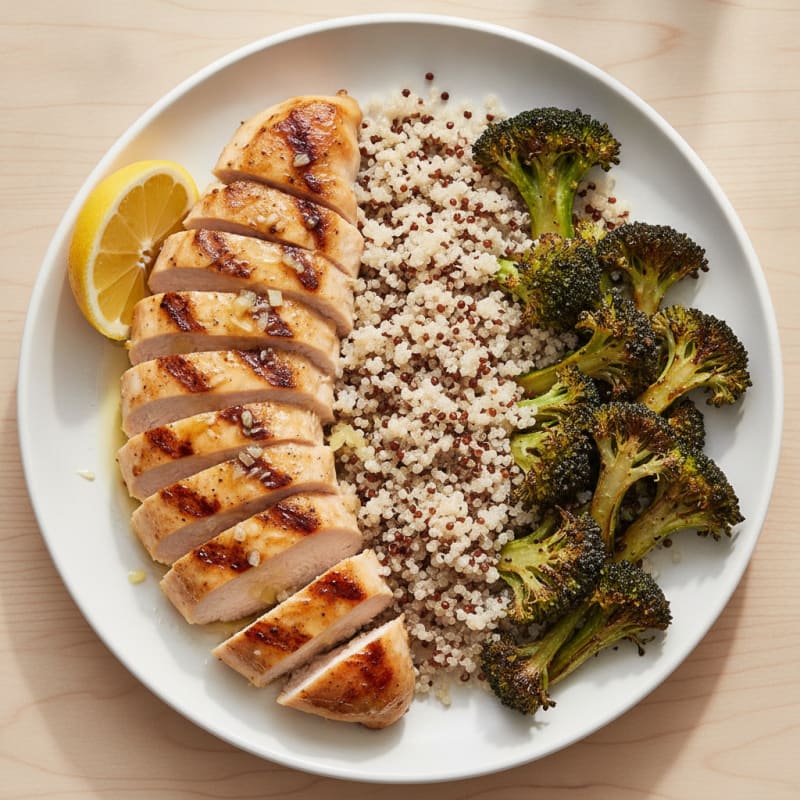 Grilled Chicken Breast with Quinoa and Roasted Broccoli