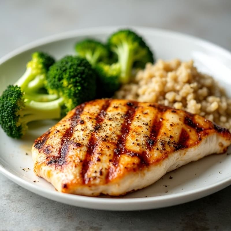 Grilled Chicken Breast with Roasted Broccoli and Quinoa