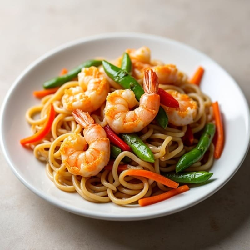 Quick-Cooked Shrimp with Tangy Peanut Noodles and Crisp Vegetables