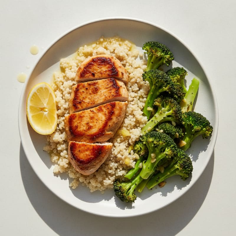 Seared Turkey Breast with Steamed Broccoli and Quinoa