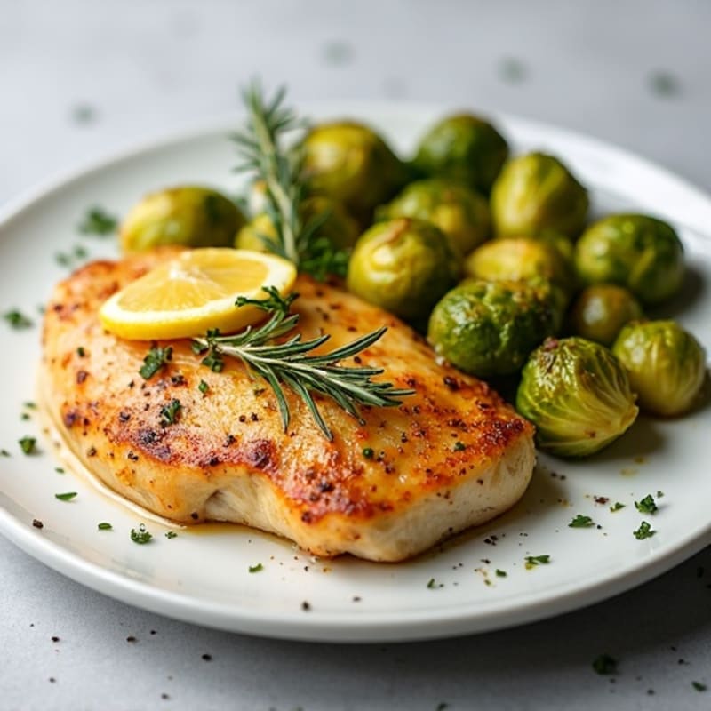 Lemon Herb Roasted Chicken Breast with Crispy Brussels Sprouts