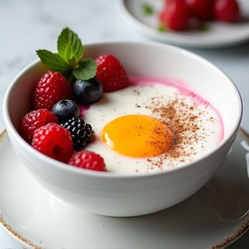 Creamy Greek Yogurt Bowl with Jammy Eggs and Fresh Berries