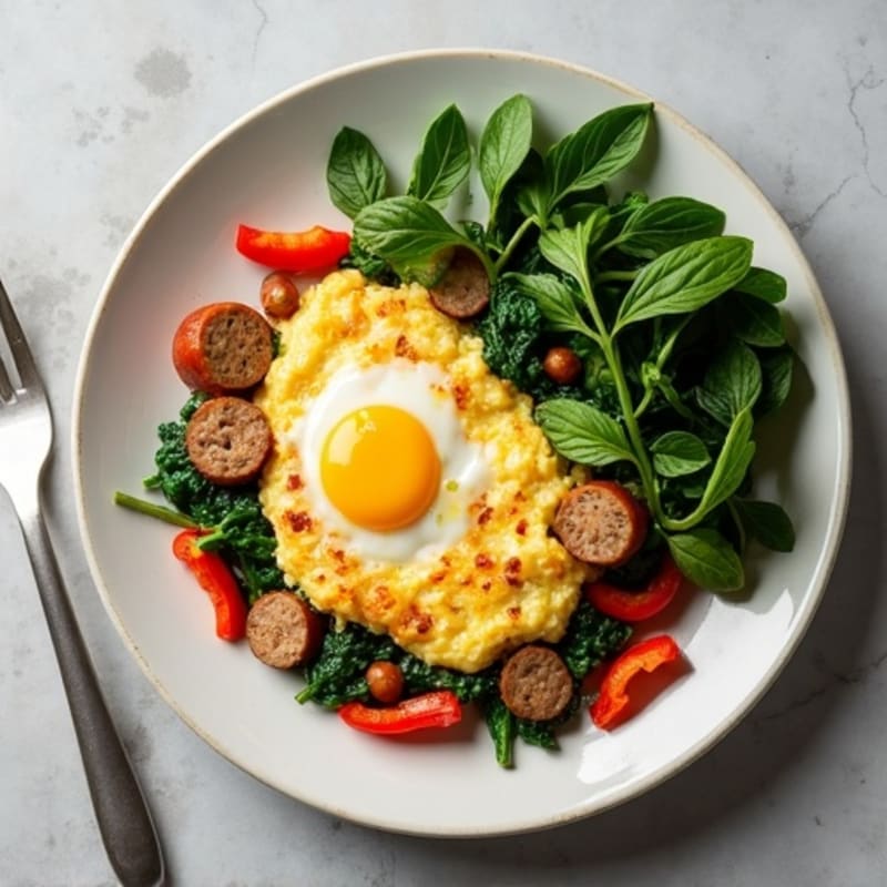 Egg White and Turkey Sausage Scramble with Spinach and Bell Peppers